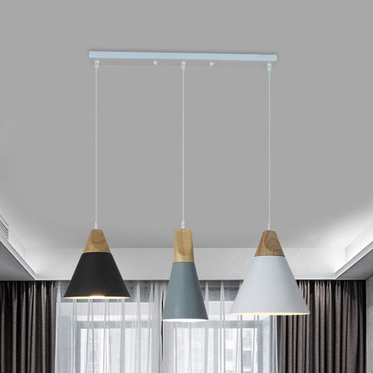 Nordic Style Metal & Wood Hanging Pendant Light with 3 Multi-Colored Bulbs