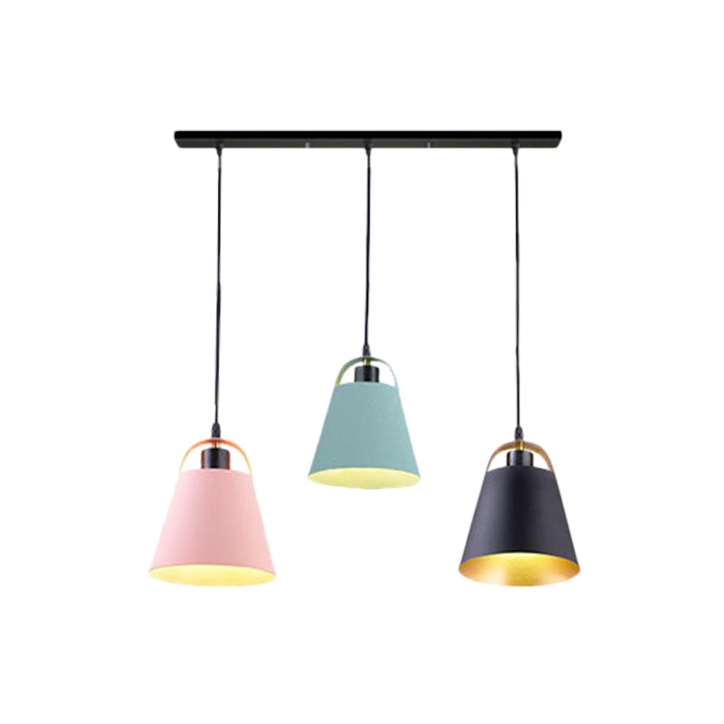 Contemporary Gray/Blue Metallic Pendant Light Fixture with 3 Bulbs for Living Room Ceiling