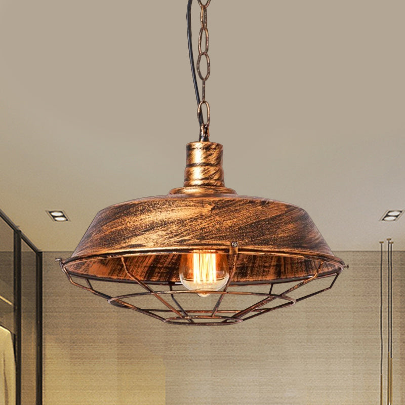Vintage Style Metallic Pendant Lamp - Barn Shade Cloth Shop 1 Bulb Bronze/Silver Hanging Light