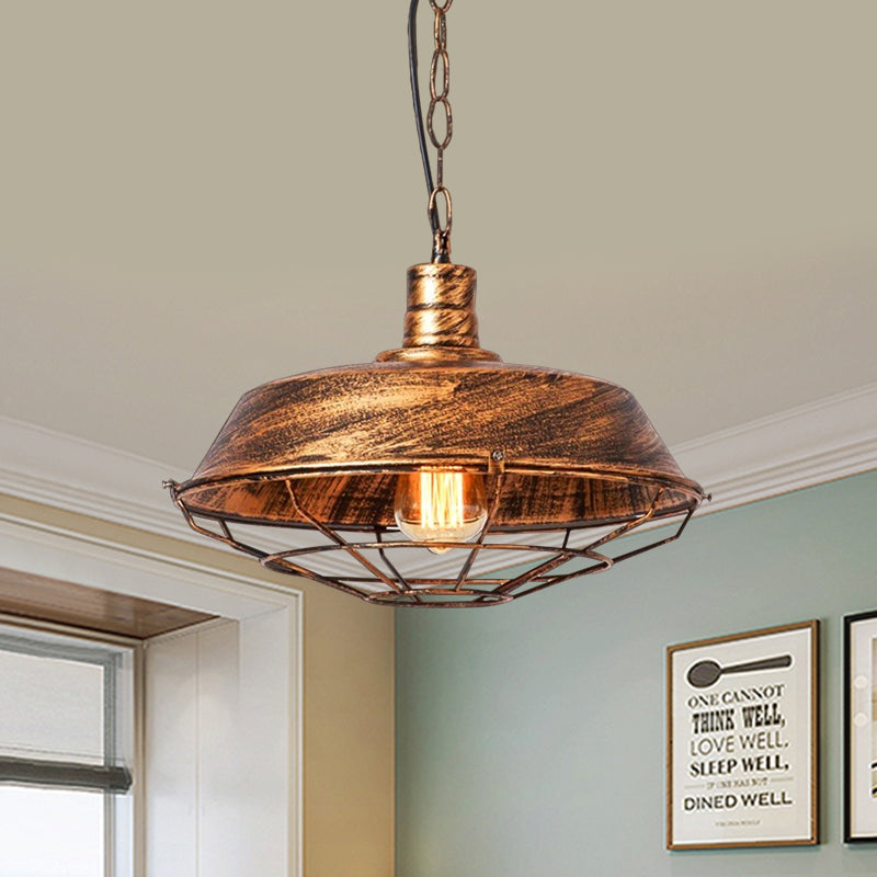 Vintage Barn Shade Pendant Lamp - Bronze/Silver Hanging Light Fixture with Metallic Finish