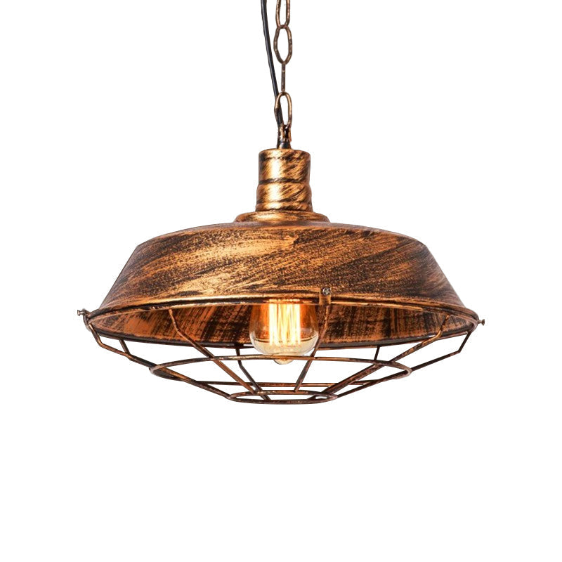 Vintage Style Metallic Pendant Lamp - Barn Shade Cloth Shop 1 Bulb Bronze/Silver Hanging Light