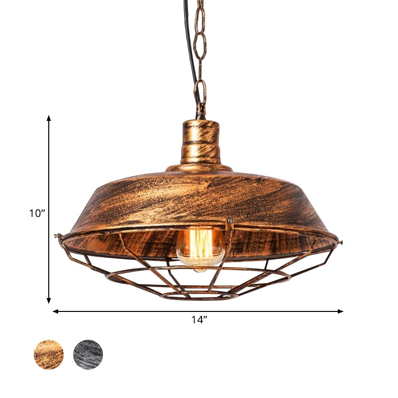 Vintage Barn Shade Pendant Lamp - Bronze/Silver Hanging Light Fixture with Metallic Finish