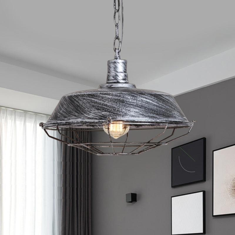 Vintage Barn Shade Pendant Lamp - Bronze/Silver Hanging Light Fixture with Metallic Finish