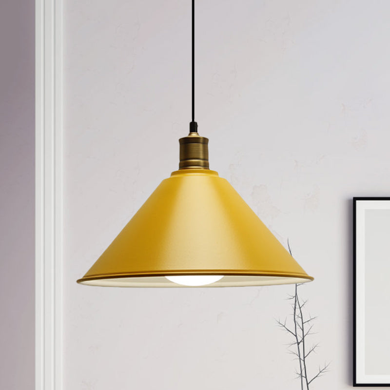 Modernist Conical Metal Ceiling Pendant Light - Orange/Yellow, 12"/14" Width