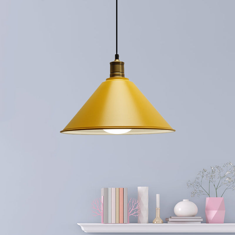 Modernist Conical Metal Ceiling Pendant Light - Orange/Yellow, 12"/14" Width