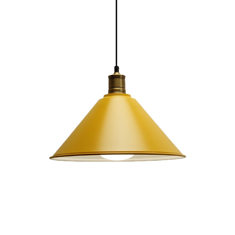 Modernist Conical Metal Ceiling Pendant Light - Orange/Yellow, 12"/14" Width
