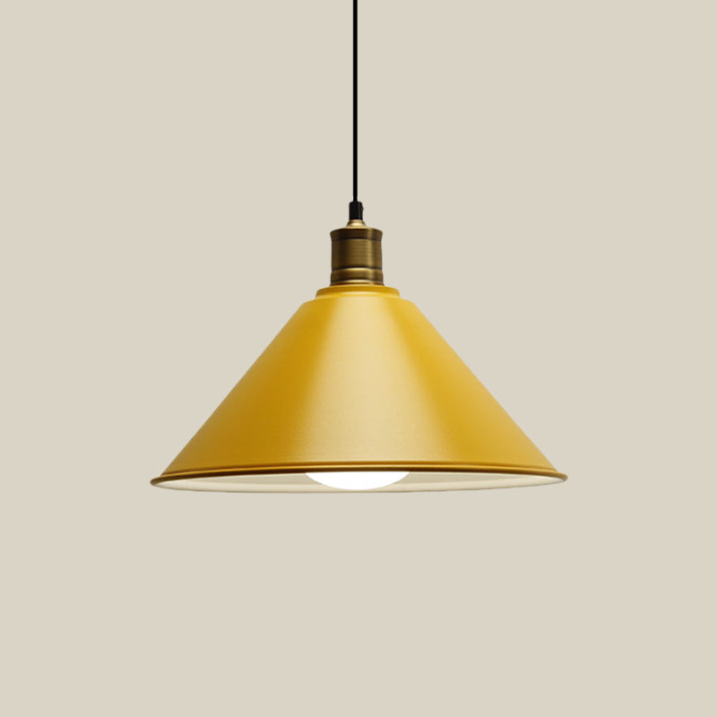 Modernist Conical Metal Ceiling Pendant Light - Orange/Yellow, 12"/14" Width