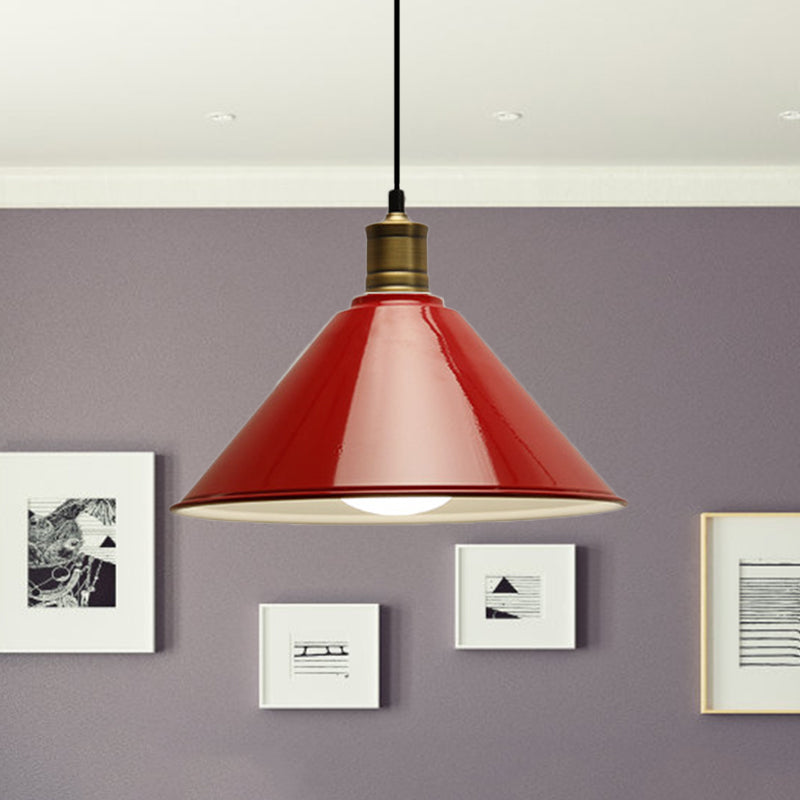 Modernist Conical Metal Ceiling Pendant Light - Orange/Yellow, 12"/14" Width