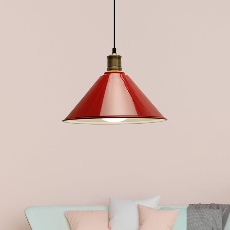Modernist Conical Metal Ceiling Pendant Light - Orange/Yellow, 12"/14" Width