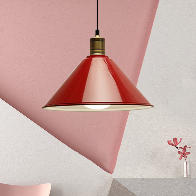 Modernist Conical Metal Ceiling Pendant Light - Orange/Yellow, 12"/14" Width