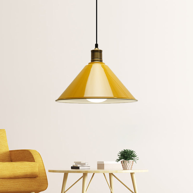 Modernist Conical Metal Ceiling Pendant Light - Orange/Yellow, 12"/14" Width