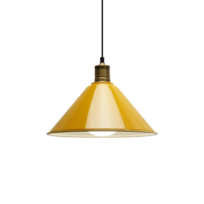 Modernist Conical Metal Ceiling Pendant Light - Orange/Yellow, 12"/14" Width