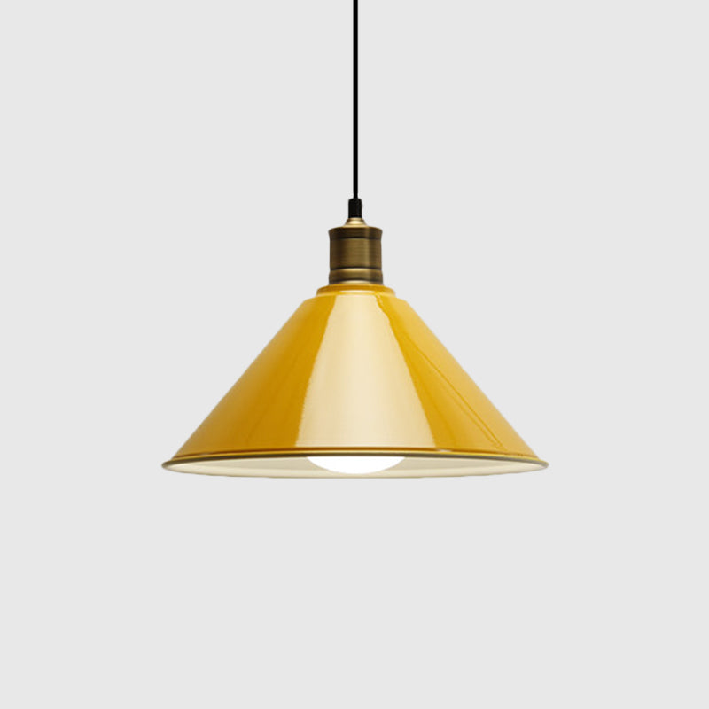 Modernist Conical Metal Ceiling Pendant Light - Orange/Yellow, 12"/14" Width