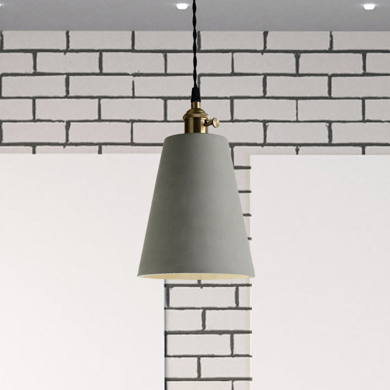 Industrial Gray Cement and Metal Pendant Lighting Fixture - 1 Light Cone/Round Design - Ideal for Table Hanging