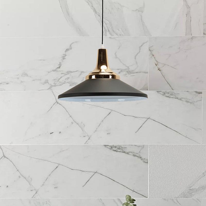 Retro Style Blue/Green Pendant Light with Metallic Cone Shade for Bedside