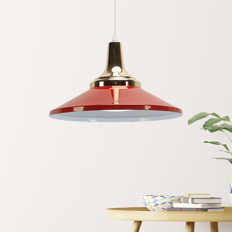 Retro Style Blue/Green Pendant Light with Metallic Cone Shade for Bedside