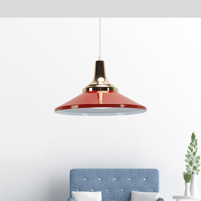 Retro Style Blue/Green Pendant Light with Metallic Cone Shade for Bedside