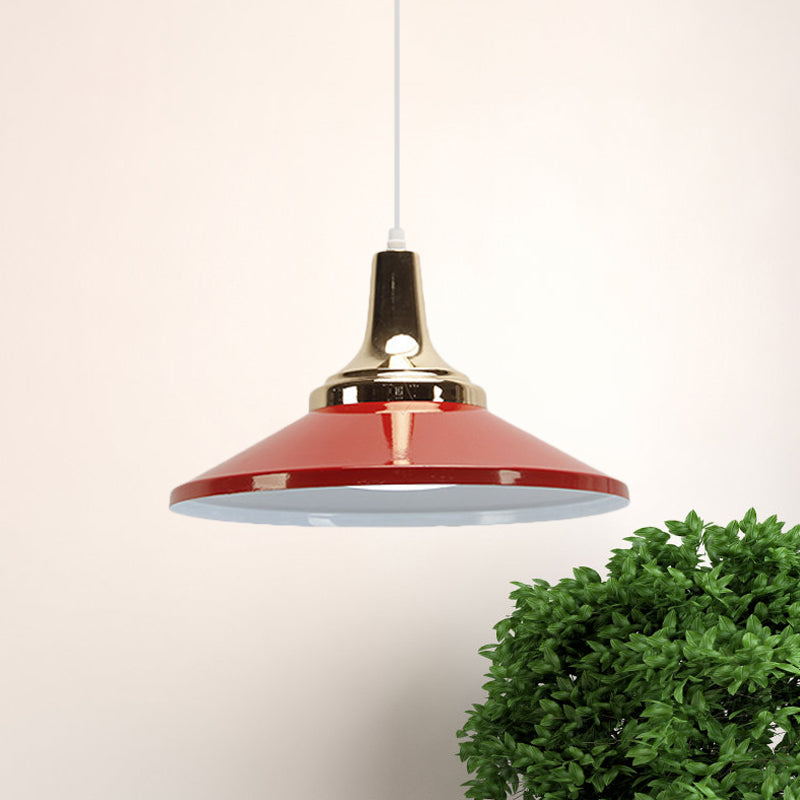 Retro Style Blue/Green Pendant Light with Metallic Cone Shade for Bedside