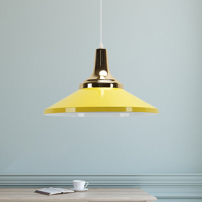 Retro Style Blue/Green Pendant Light with Metallic Cone Shade for Bedside