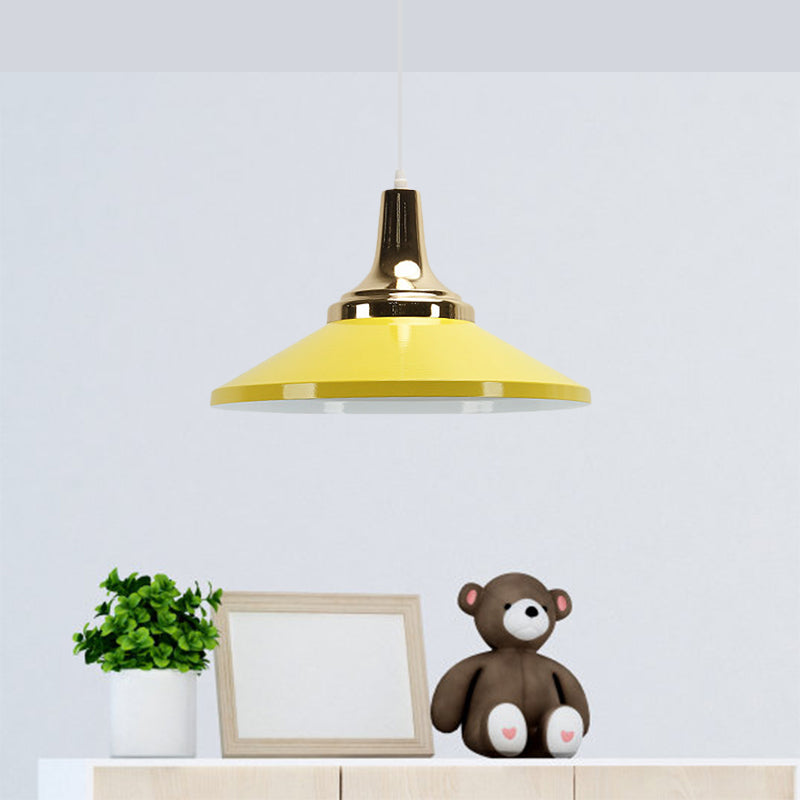 Retro Style Blue/Green Pendant Light with Metallic Cone Shade for Bedside