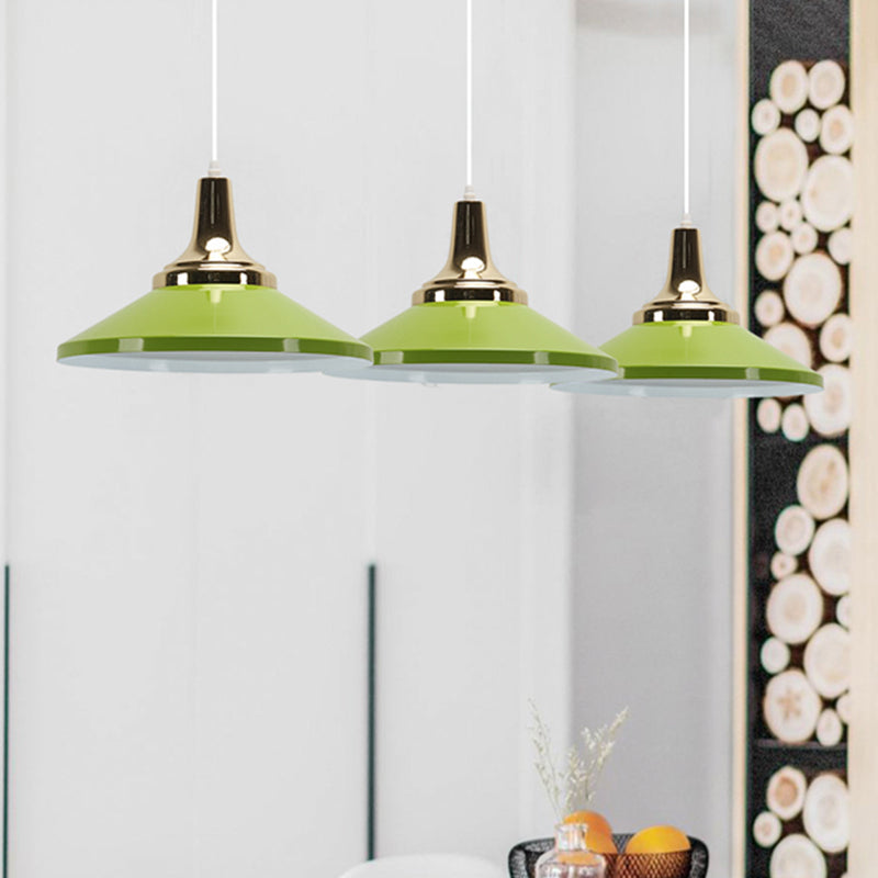 Retro Style Blue/Green Pendant Light with Metallic Cone Shade for Bedside