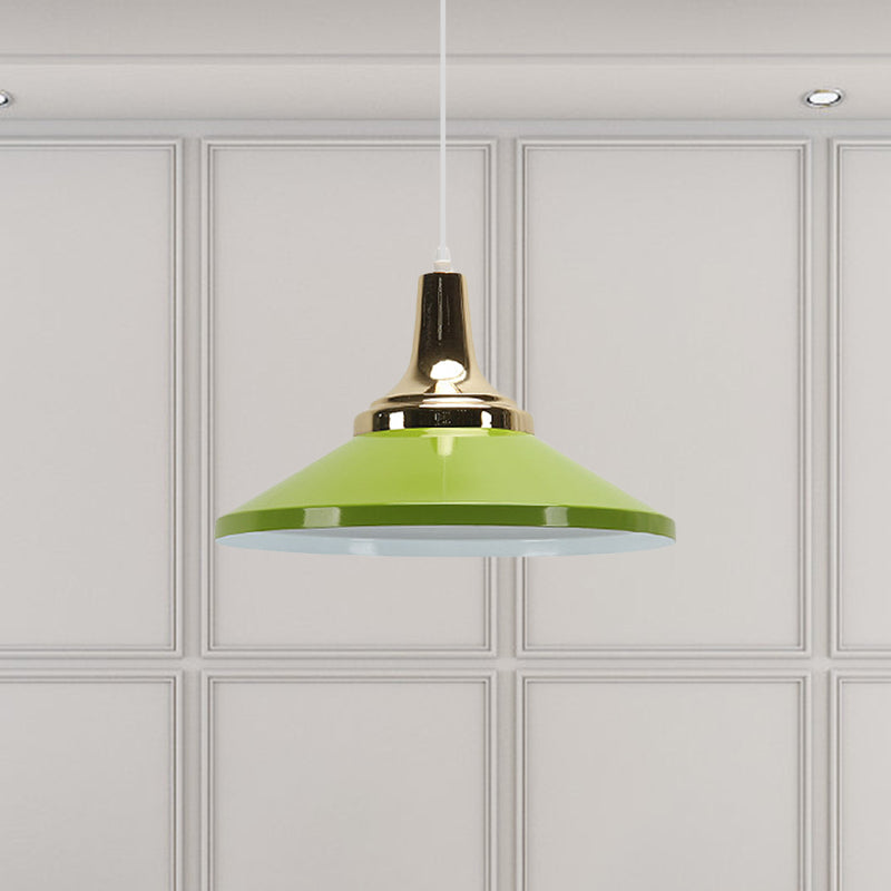 Retro Style Blue/Green Pendant Light with Metallic Cone Shade for Bedside