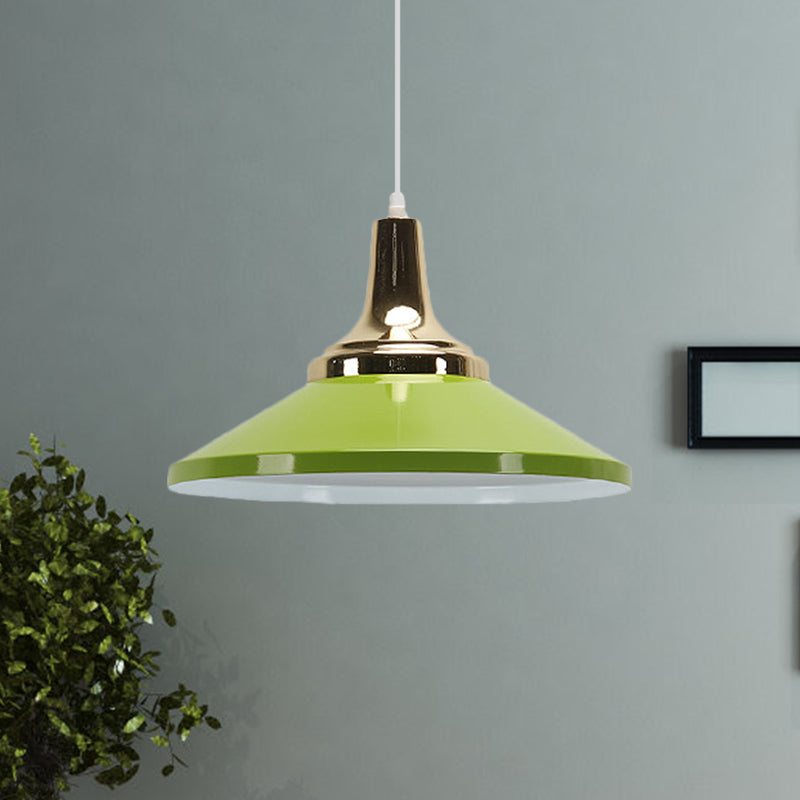 Retro Style Blue/Green Pendant Light with Metallic Cone Shade for Bedside