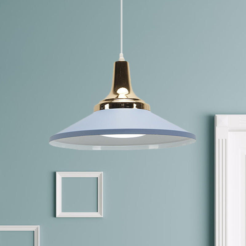 Retro Style 1-Head Pendant Light Fixture: Blue/Green Metallic Cone Shade Hanging Lamp For Bedside