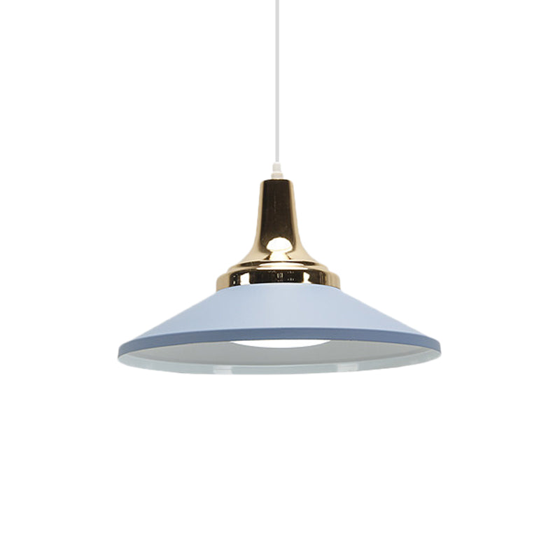 Retro Style Blue/Green Pendant Light with Metallic Cone Shade for Bedside