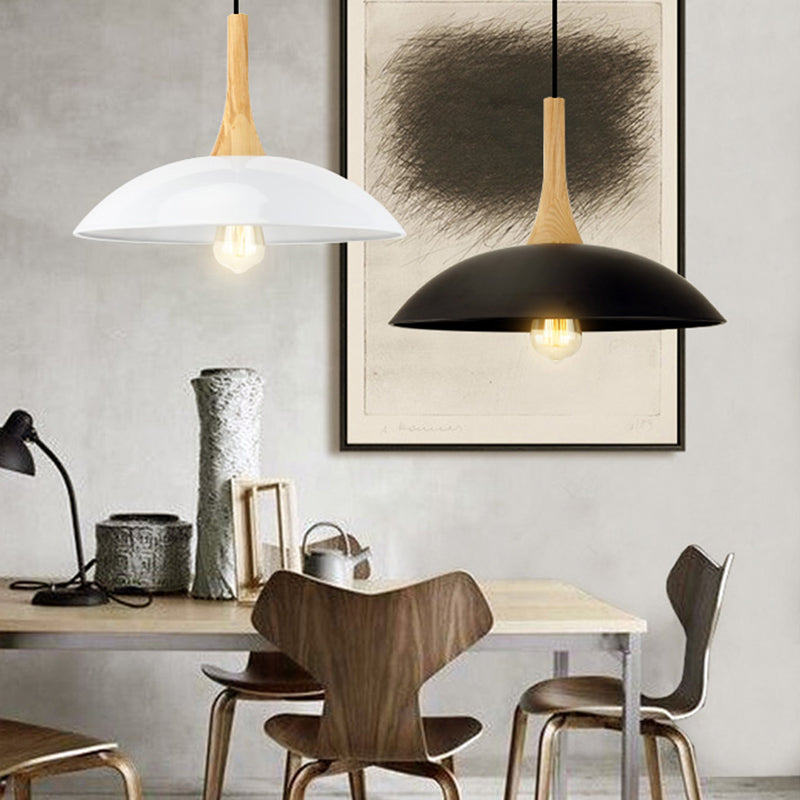 Suspension de plafond moderniste en bois et métal - Noir/blanc, 12,5"/16" L, 1 tête pour table