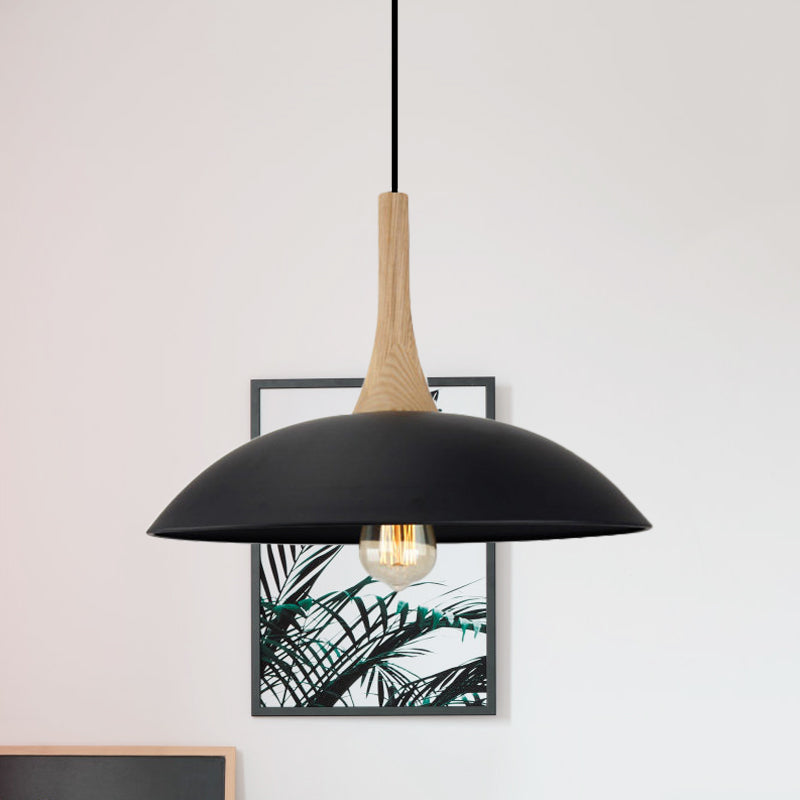 Suspension de plafond moderniste en bois et métal - Noir/blanc, 12,5"/16" L, 1 tête pour table