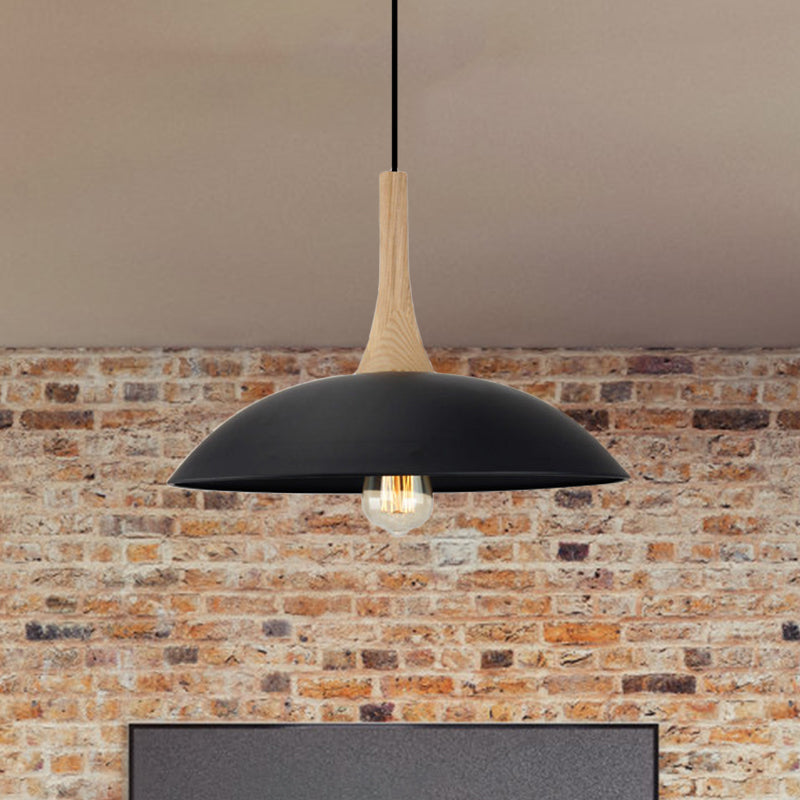 Suspension de plafond moderniste en bois et métal - Noir/blanc, 12,5"/16" L, 1 tête pour table