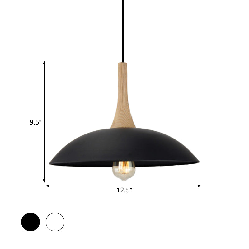 Suspension de plafond moderniste en bois et métal - Noir/blanc, 12,5"/16" L, 1 tête pour table