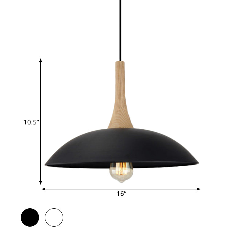 Suspension de plafond moderniste en bois et métal - Noir/blanc, 12,5"/16" L, 1 tête pour table