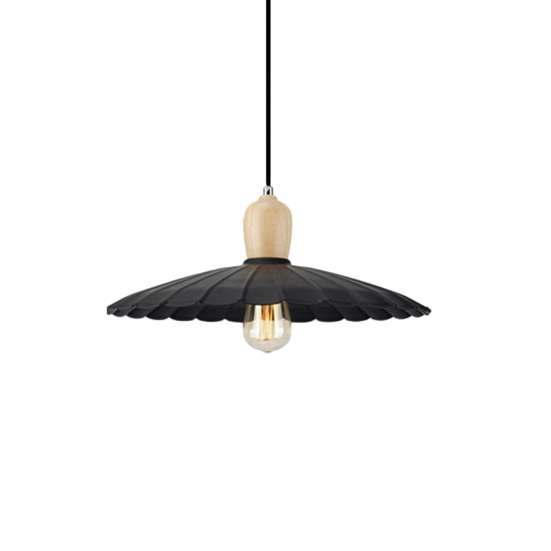 Vintage Scalloped Edge Hanging Lamp - Black/White - 1 Light - Metal Pendant Light - Dining Table - 9"/14"/16" Diameter