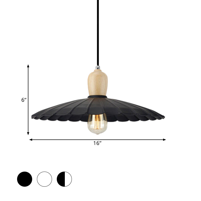 Vintage Scalloped Edge Hanging Lamp - Black/White - 1 Light - Metal Pendant Light - Dining Table - 9"/14"/16" Diameter