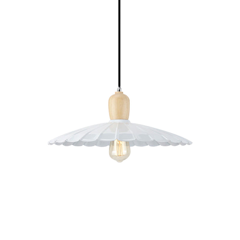 Vintage Scalloped Edge Hanging Lamp - Black/White - 1 Light - Metal Pendant Light - Dining Table - 9"/14"/16" Diameter