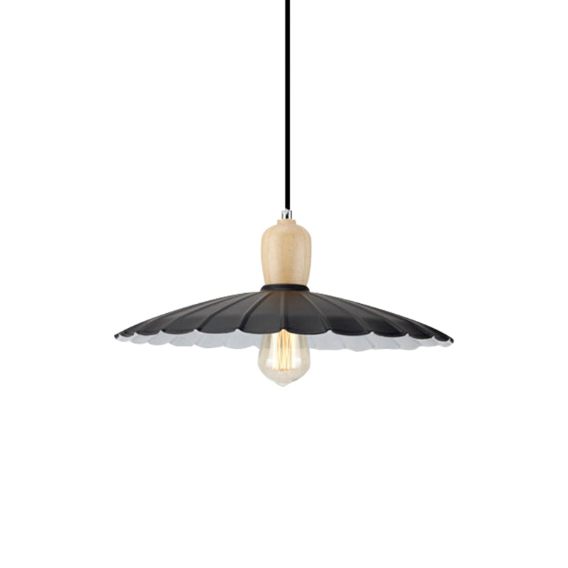 Vintage Scalloped Edge Hanging Lamp - Black/White - 1 Light - Metal Pendant Light - Dining Table - 9"/14"/16" Diameter