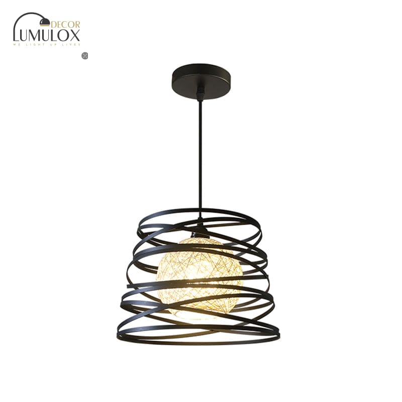 Lampe suspendue industrielle en métal spirale à 1 tête blanche/noire avec cadre en fil de fer