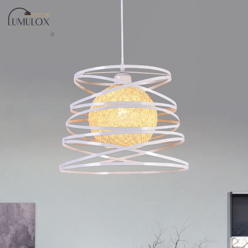 Lampe suspendue industrielle en métal spirale à 1 tête blanche/noire avec cadre en fil de fer