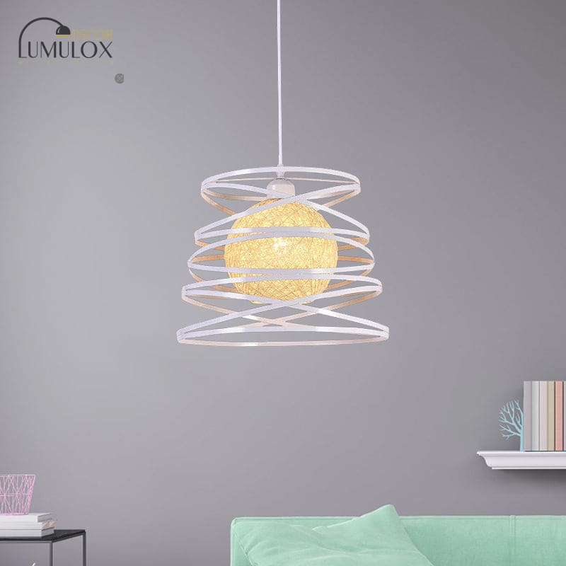 Lampe suspendue industrielle en métal spirale à 1 tête blanche/noire avec cadre en fil de fer