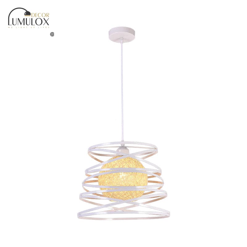Lampe suspendue industrielle en métal spirale à 1 tête blanche/noire avec cadre en fil de fer