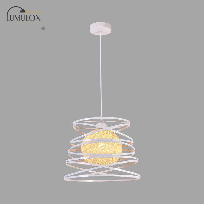 Lampe suspendue industrielle en métal spirale à 1 tête blanche/noire avec cadre en fil de fer