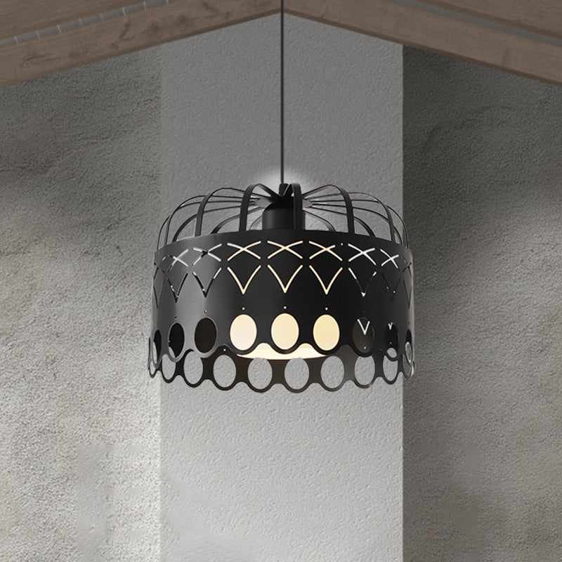 Industrial Metal Drum Pendant Light With Cage Shade For Dining Room