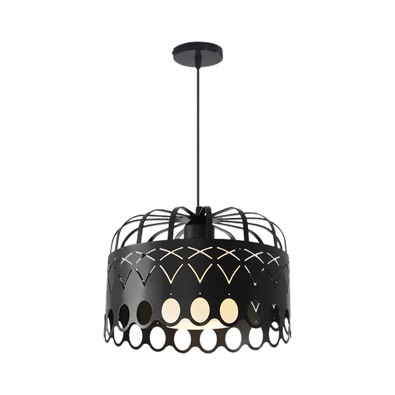Industrial Metal Drum Pendant Light With Cage Shade For Dining Room