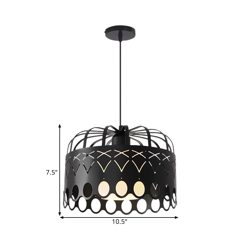 Industrial Metal Drum Pendant Light With Cage Shade For Dining Room