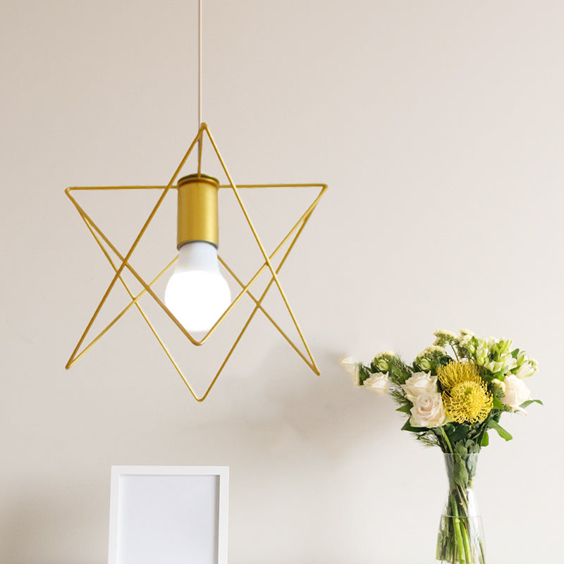 Gold Metal Pendant Light with Globe/Hexagon Cage Shade for Dining Room