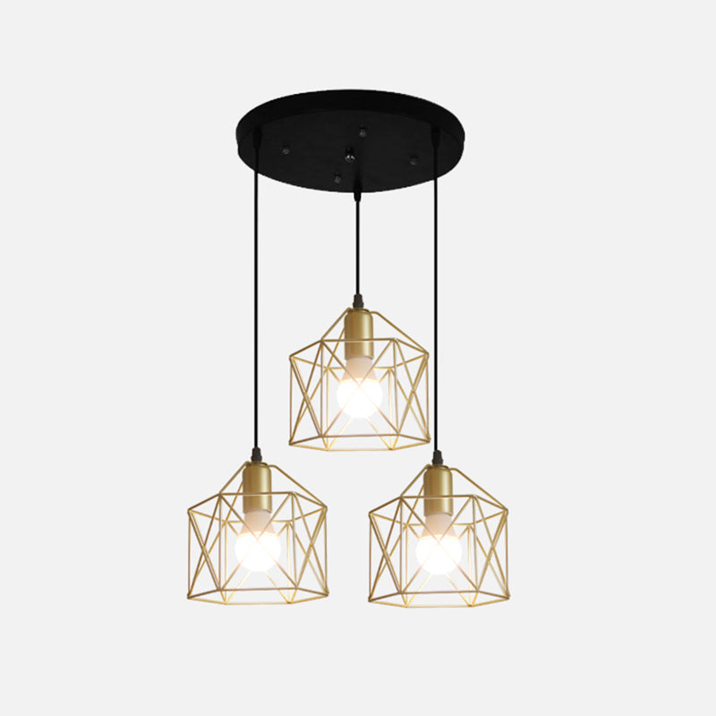 Plafonnier doré de style industriel avec abat-jour en cage hexagonale - Idéal pour les restaurants et plus encore !