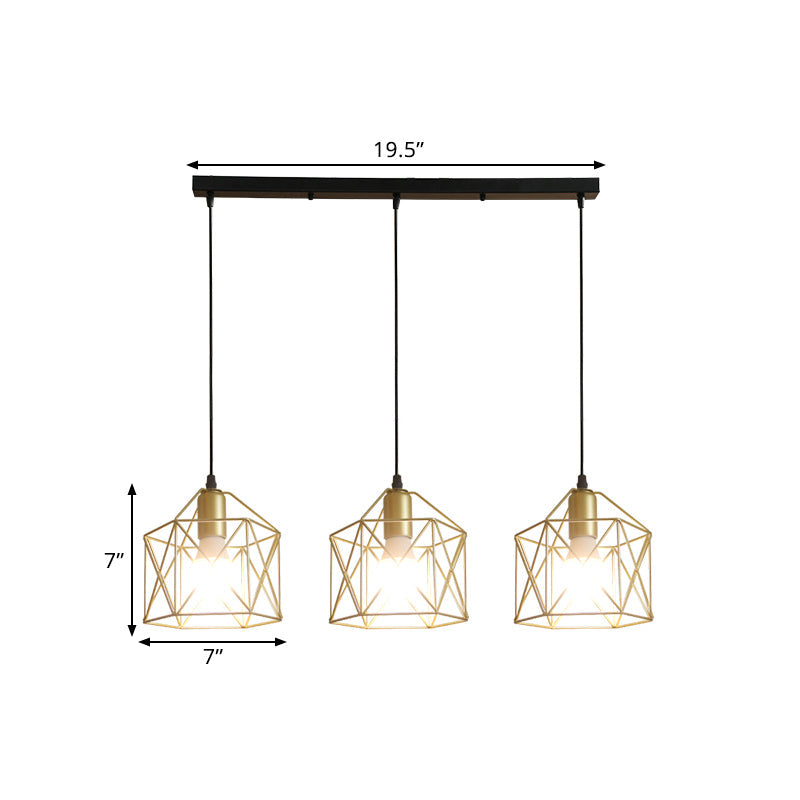 Plafonnier doré de style industriel avec abat-jour en cage hexagonale - Idéal pour les restaurants et plus encore !