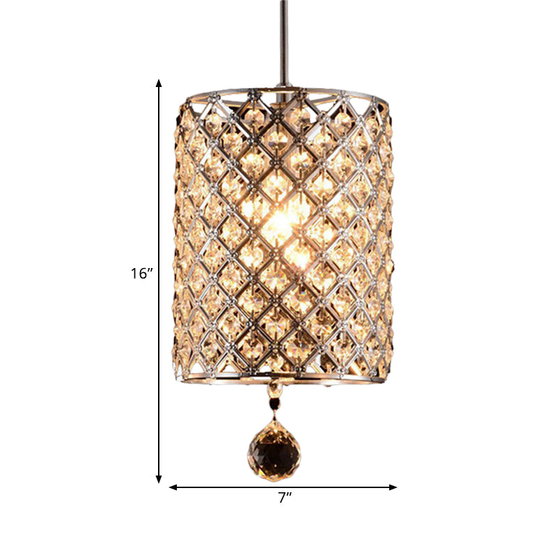 Modern Chrome Crystal Pendant Light for Restaurant Ceiling - Single Bulb Fixture